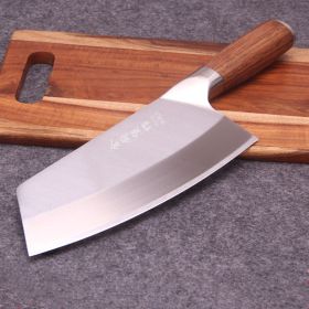 Stainless steel kitchen knife with yellow wooden handle