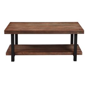 Coffee Table Solid Wood  MDF and Iron Frame with Open Shelf