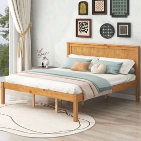 Platform Bed Frame With Headboard, Wood Slat Support, No Box Spring Needed, Queen, Oak