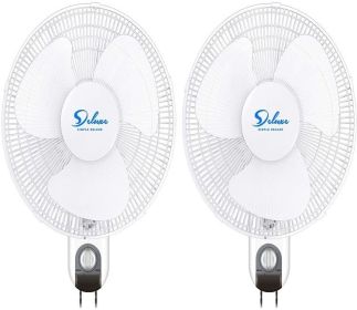 Simple Deluxe Adjustable Tilt, Quiet Operation Household Wall Mount Fans Oscillating, 2 Pack, White