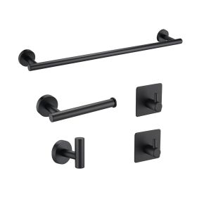 Bathroom Hardware Set;  Matte Black Stainless Steel Bathroom Hardware Set;  Including 16" Hand Towel Bar;  Toilet Paper Holder;  Robe Towel Hooks;  Ro