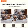 VEVOR Lift Top Coffee Table 39.4" Rectangle Coffee Table with Light & USB Brown