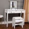 Flip Single Mirror Double Drawers Straight Feet Dresser White