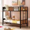 Twin-over-twin bunk bed modern style steel frame bunk bed with safety rail, built-in ladder for bedroom, dorm, boys, girls, adults