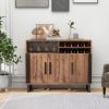 Home Wine Bar Cabinet with 3 Doors and Adjustable Shelves