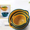 6pcs Household Drain Basket Set; Plastic Double Layered Kitchen Food Strainer Fruits Vegetable Washing Basket; Stackable Drain Bowls For Cleaning Wash