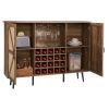 Oak Color Faux Rattan Barn Door Wine Cabinet with Wine Rack and Wine Glass Rack, Double Door Design with Removable Shelves