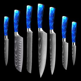 8-inch Chef Knife with Blue Resin Handle (Option: Blue 7piece set)