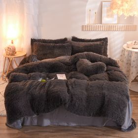 Luxury Thick Fleece Duvet Cover Queen King Winter Warm Bed Quilt Cover Pillowcase Fluffy Plush Shaggy Bedclothes Bedding Set Winter Body Keep Warm (Option: Dark Grey-1.8M)