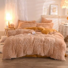 Luxury Thick Fleece Duvet Cover Queen King Winter Warm Bed Quilt Cover Pillowcase Fluffy Plush Shaggy Bedclothes Bedding Set Winter Body Keep Warm (Option: Camel-1.5M)