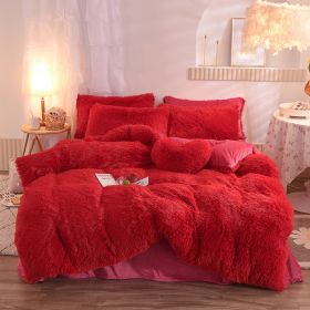 Luxury Thick Fleece Duvet Cover Queen King Winter Warm Bed Quilt Cover Pillowcase Fluffy Plush Shaggy Bedclothes Bedding Set Winter Body Keep Warm (Option: Red-1.8M)