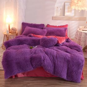 Luxury Thick Fleece Duvet Cover Queen King Winter Warm Bed Quilt Cover Pillowcase Fluffy Plush Shaggy Bedclothes Bedding Set Winter Body Keep Warm (Option: Purple-1.5m bed sheet)