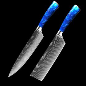 8-inch Chef Knife with Blue Resin Handle (Option: Blue 2piece setB)