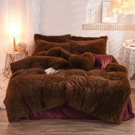 Luxury Thick Fleece Duvet Cover Queen King Winter Warm Bed Quilt Cover Pillowcase Fluffy Plush Shaggy Bedclothes Bedding Set Winter Body Keep Warm (Option: Coffee-2.0M)