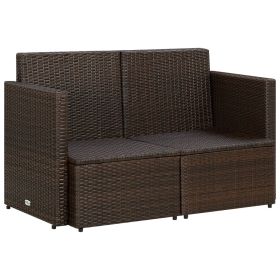 vidaXL 2 Seater Patio Sofa with Cushions Brown Poly Rattan (Option: as picture)