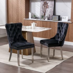 High-end Tufted Solid Wood Contemporary Velvet Upholstered Dining Chair With Chrome Stainless Steel Plating Legs,Nailhead Trim (Color: Black)