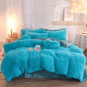 Luxury Thick Fleece Duvet Cover Queen King Winter Warm Bed Quilt Cover Pillowcase Fluffy Plush Shaggy Bedclothes Bedding Set Winter Body Keep Warm (Option: Blue-2.0M)