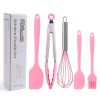 Silicone Cook Utensils;  5 Piece Kitchen Cooking Set;  Includes Large Spatula;  Small Spatula;  Grease Brush;  Food Clamp;  Whisk