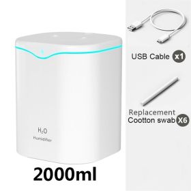 2L Cool Mist Humidifier USB Portable Desk Air Humidifier; Quiet Ultrasonic Humidifier With 2 Mist Modes And 7-Color Light; Auto Shut-Off (Composition: Humidifier+6Filter, Color: WHITE-Double Spray)