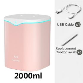 2L Cool Mist Humidifier USB Portable Desk Air Humidifier; Quiet Ultrasonic Humidifier With 2 Mist Modes And 7-Color Light; Auto Shut-Off (Composition: Humidifier+6Filter, Color: PINK-Double Spray)