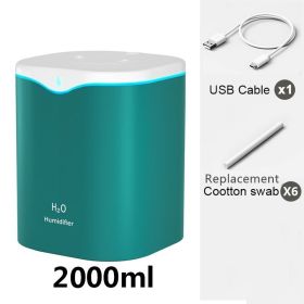 2L Cool Mist Humidifier USB Portable Desk Air Humidifier; Quiet Ultrasonic Humidifier With 2 Mist Modes And 7-Color Light; Auto Shut-Off (Composition: Humidifier+6Filter, Color: GREEN-Double Spray)