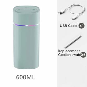 Portable Mist Humidifier; 600ml Small Desk Cool Mini Humidifier With Colorful Night Light; USB Personal Desktop Humidifiers (Composition: Humidifier+6Filter, Color: GREEN-Double Spray)