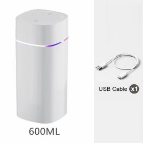 Portable Mist Humidifier; 600ml Small Desk Cool Mini Humidifier With Colorful Night Light; USB Personal Desktop Humidifiers (Composition: Humidifier, Color: WHITE-Double Spray)