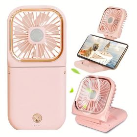 Handheld Portable Fan; Rechargeable Power Bank USB Mini Fan; Small Personal Fan With 3 Speeds; 3000 MAh Battery Operated Foldable Desk Fan; Neck Fan W (Color: Pink)