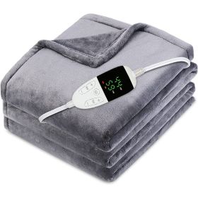 Electric Blanket Heated Throw Digital Controller 10Hour Timer 6 Heat Settings (Color: grey)