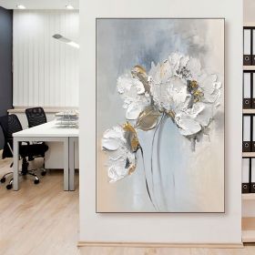 Handmade Oil Painting Fancy Wall Art Personalized Gifts Abstract White Floral Painting On canvas Large Flower Oil Painting Minimalist Modern Living Ro (style: 01, size: 60X90cm)