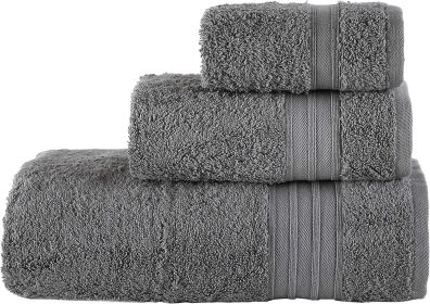 Linen Bath Towel Set 3 Pieces Soft and Absorbent;  Premium Quality 100% Cotton 1 Bath Towel 1 Hand Towel 1 Washcloth (Color: grey)