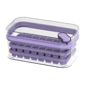 32 Grid Silicone Ice Cube Tray Mould With Lid Shovel Storage Box (Color: Purple)