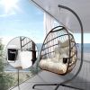 Swing Egg Chair with Stand Indoor Outdoor, UV Resistant Cushion Hanging Chair with Guardrail and Cup Holder