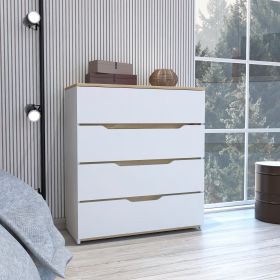 California Drawer Dresser; Four Spacious Drawers; Superior Top (Color: White / Light Oak)