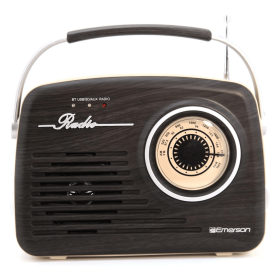 Emerson Portable Retro Radio with Built-In Rechargeable Battery (Color: Espresso)