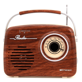 Emerson Portable Retro Radio with Built-In Rechargeable Battery (Color: Mahogany)