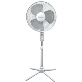 Impress Easy-Assemble 3-Speed 16-Inch Stand Oscillating Pedestal Floor Fan (Color: White)