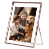 2Pcs Standing Rose Gold Metal Picture Frames 5x7IN 8x10IN Vertical Tabletop Floating Photo Frame