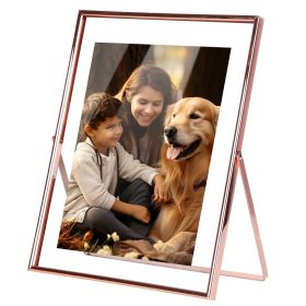 2Pcs Standing Rose Gold Metal Picture Frames 5x7IN 8x10IN Vertical Tabletop Floating Photo Frame (size: L)