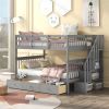 Stairway Full-Over-Full Bunk Bed with Drawer;  Storage and Guard Rail for Bedroom