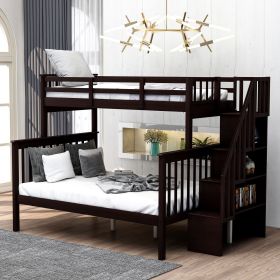 Stairway Twin-Over-Full Bunk Bed with Storage and Guard Rail for Bedroom (Color: Espresso)