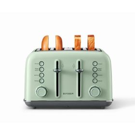 Retro 4-Slice Metal Toaster, Extra Wide Slots, Retro Stainless Steel with High Lift Lever, Bagel and Muffin Function, Removal Crumb Tray (Color: green)