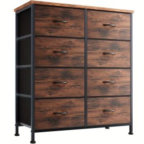 Dresser for Bedroom with 8 Drawers Tall Dresser & Chest of Drawers Fabric Dresser with Wood Top and Sturdy Steel Frame (Color: Rustic Brown)