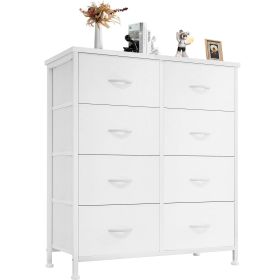 Dresser for Bedroom with 8 Drawers Tall Dresser & Chest of Drawers Fabric Dresser with Wood Top and Sturdy Steel Frame (Color: White)