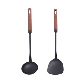 Kitchen Cooking Iron Spatula with Long Wooden Handle(AMZ Shipping) (Type: Style B, Color: Black)