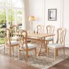 Retro 7-Piece Trestle Dining Table Set with Upholstered Dining Chairs, Smooth Dining Backs for Dining Room, Living Room, Kitchen