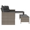 Patio Sofa with Table and Cushions L-Shaped Gray Poly Rattan