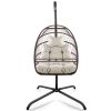 Swing Egg Chair with Stand Indoor Outdoor, UV Resistant Cushion Hanging Chair with Guardrail and Cup Holder