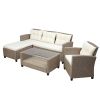 Outdoor;  Patio Furniture Sets;  4 Piece Conversation Set Wicker Ratten Sectional Sofa with Seat Cushions