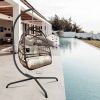 Swing Egg Chair with Stand Indoor Outdoor, UV Resistant Cushion Hanging Chair with Guardrail and Cup Holder